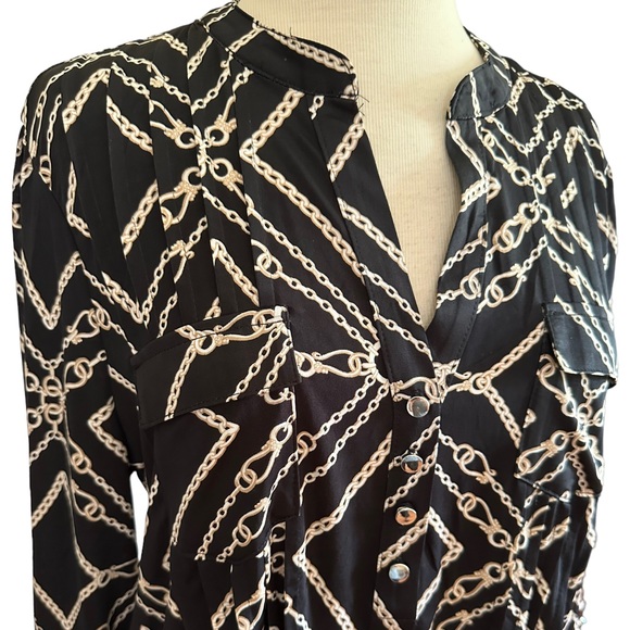 COCOMO 2X Black Beige 3/4 sleeve Plus Size women's Pintuck Blouse tunic - Picture 6 of 11